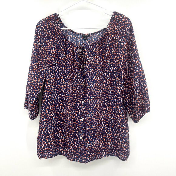 Ann Taylor Blue Orange Dot Print 3/4 Sleeve Blouse Women's Medium - Picture 1 of 4